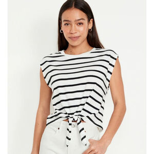 Old Navy 3X striped nautical blue tie front top black white 100% cotton